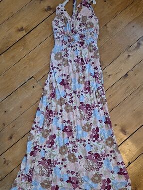 Floral Maxi Dress in Burgundy, Blue & Cream